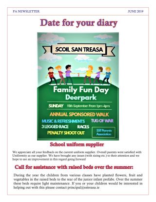 Scoil San Treasa - Parents Association Newsletter - June 2019